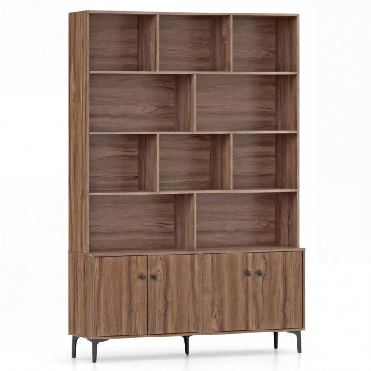 Bookshelf with 4 Doors and 2 Anti-Tipping Kits for Home Office-White