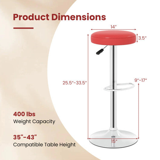 Set of 2 Height-adjustable Swivel Bar Stool with 360 Swivel bar stool-Red