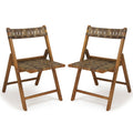 Teak Folding Chairs Set of 2 with Hand-Woven Rattan and Contoured Back