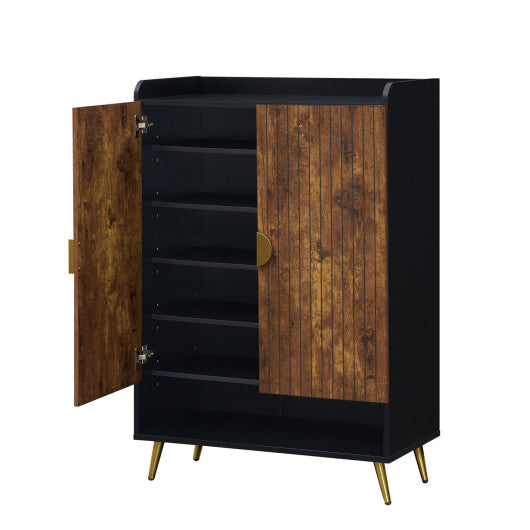 44" Tall Shoe Storage Cabinet with 7-Tier Doors and Adjustable Shelves for Entryway-Rustic Brown