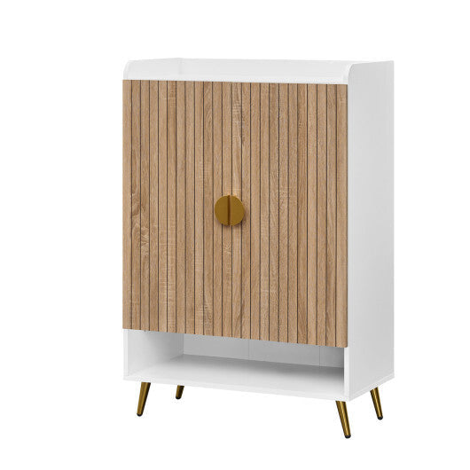 44" Tall Shoe Storage Cabinet with 7-Tier Doors and Adjustable Shelves for Entryway-Rustic Brown