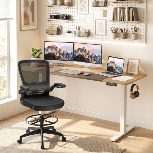 63 x 24 Inch Height Adjustable Sit Stand Computer Desk with 3 Memory Presets-Rustic Brown