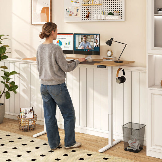 63 x 24 Inch Height Adjustable Sit Stand Computer Desk with 3 Memory Presets-Rustic Brown