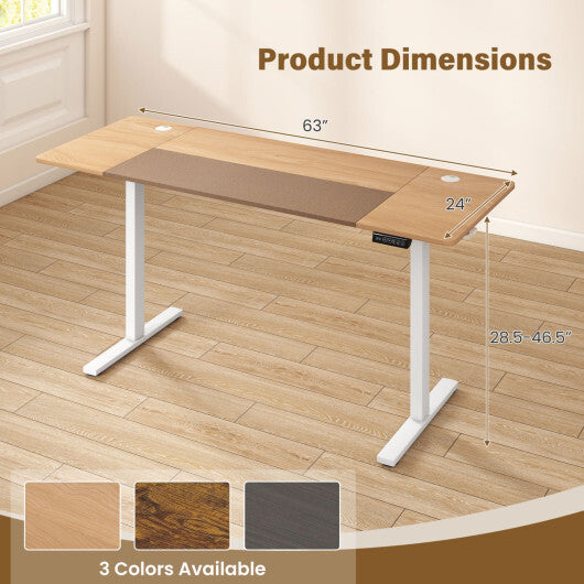 63 x 24 Inch Height Adjustable Sit Stand Computer Desk with 3 Memory Presets-Rustic Brown