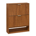 Fluted Hidden Shoe Cabinet with 2 Flip Drawers and Open Storage-Walnut