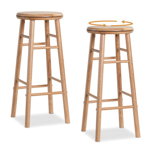 29" Swivel Bar Stools Set of 2 with Footrests & Crossbars-Walnut