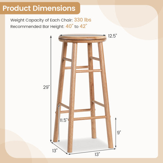 29" Swivel Bar Stools Set of 2 with Footrests & Crossbars-Walnut