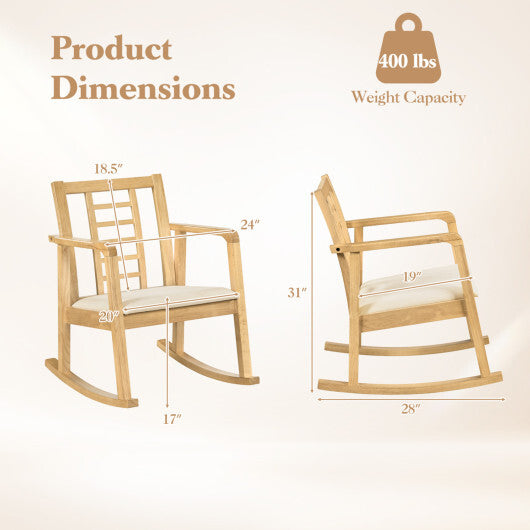 Wooden Rocking Chair with Upholstered Seat and Ladder Back for Living Room-Brown