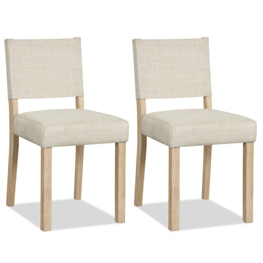 Upholstered Dining Chairs with Solid Rubber Wood Legs Set of 2-Beige