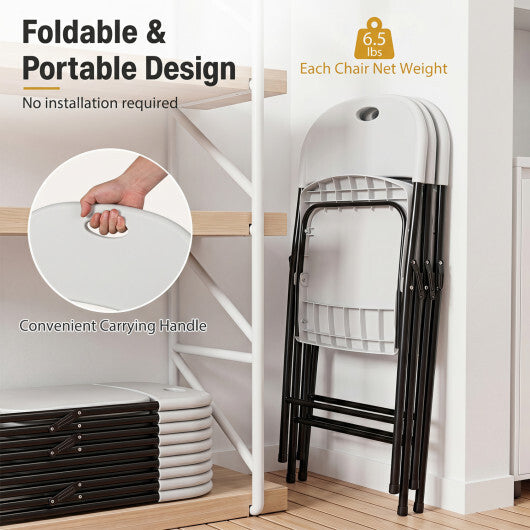 Set of 4 Foldable Plastic Chairs with Ergonomic Backrest-White