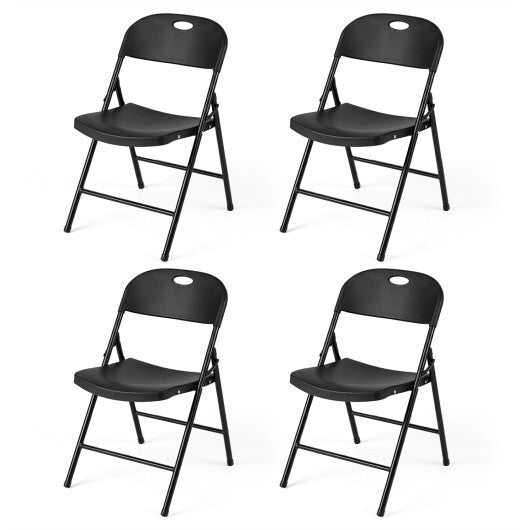 Set of 4 Foldable Plastic Chairs with Ergonomic Backrest-White