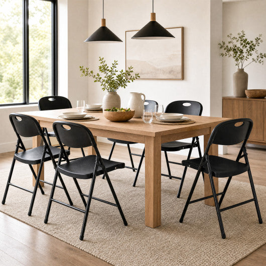 Set of 6 Foldable Plastic Chairs with Ergonomic Backrest-Black