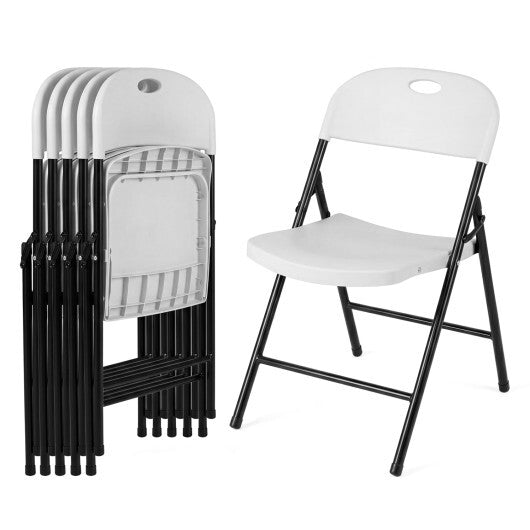 Set of 6 Foldable Plastic Chairs with Ergonomic Backrest-Black