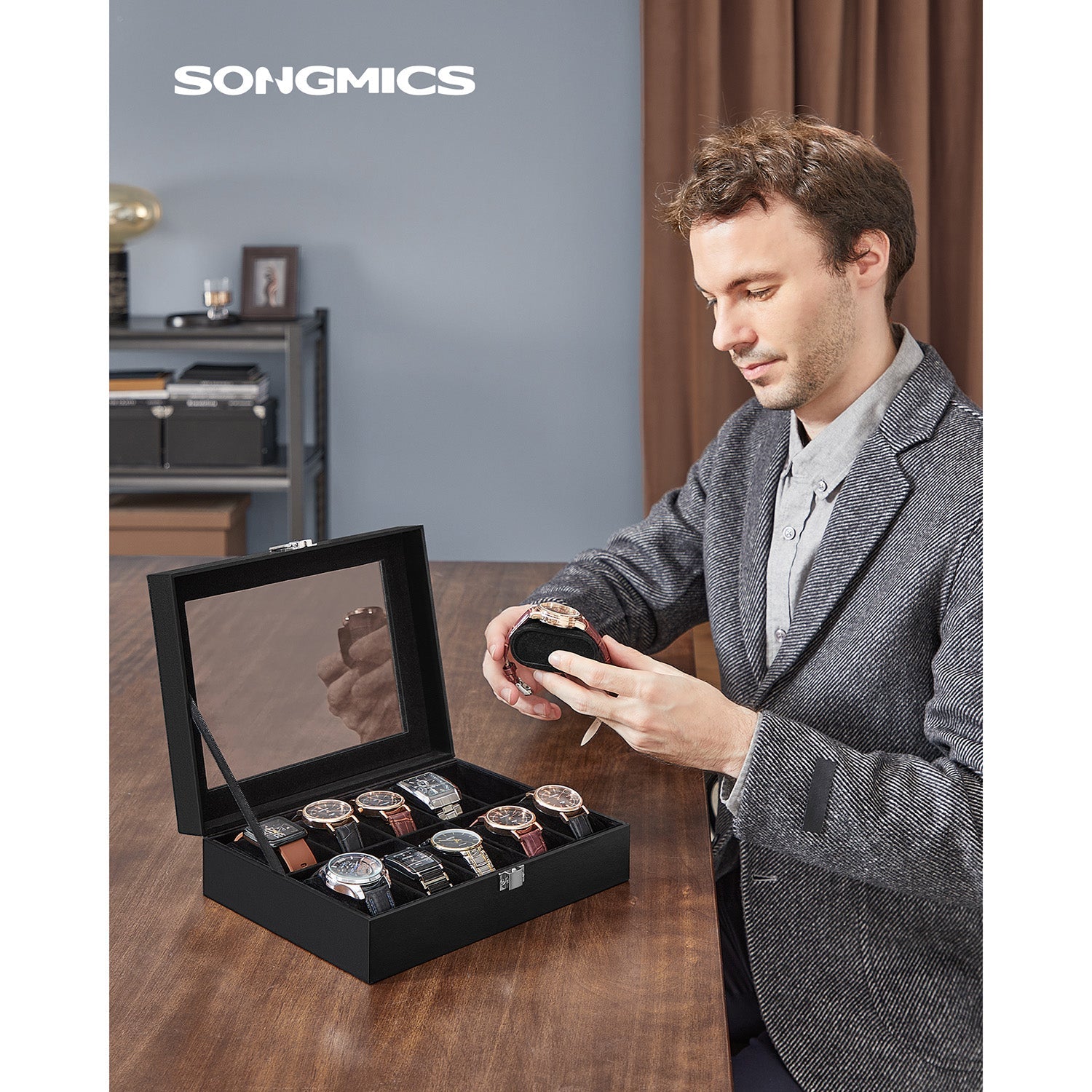 10-Slot Watch Case with Large Glass Lid