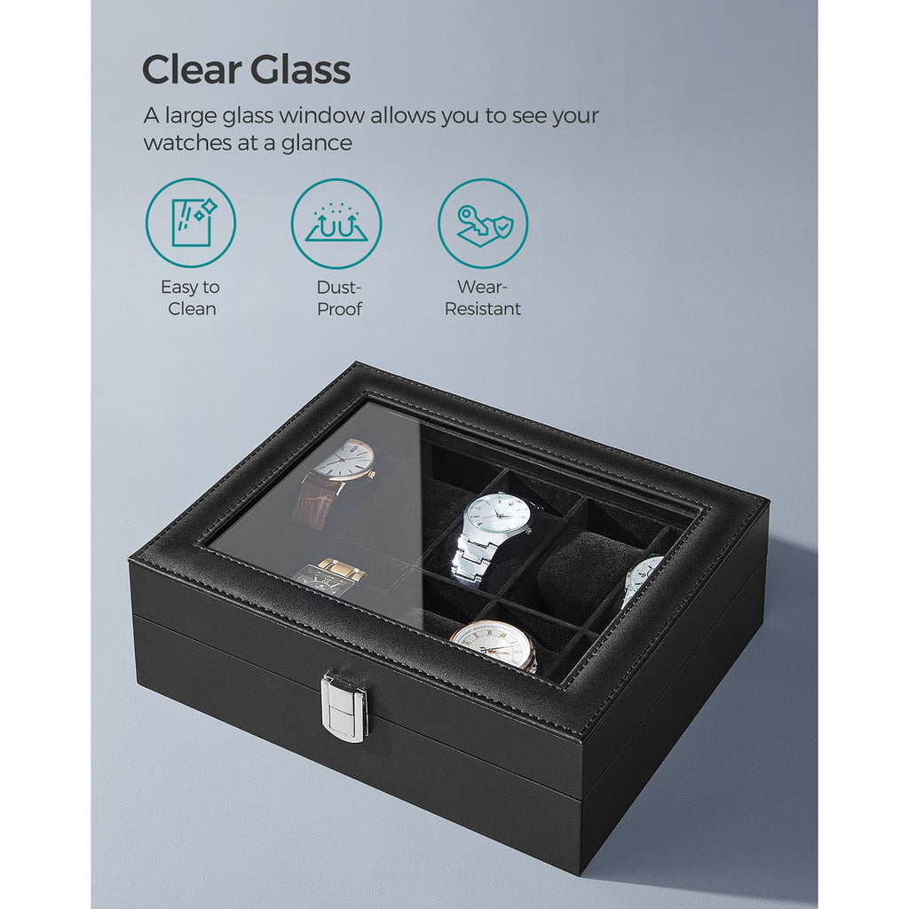 10-Slot Watch Case with Large Glass Lid