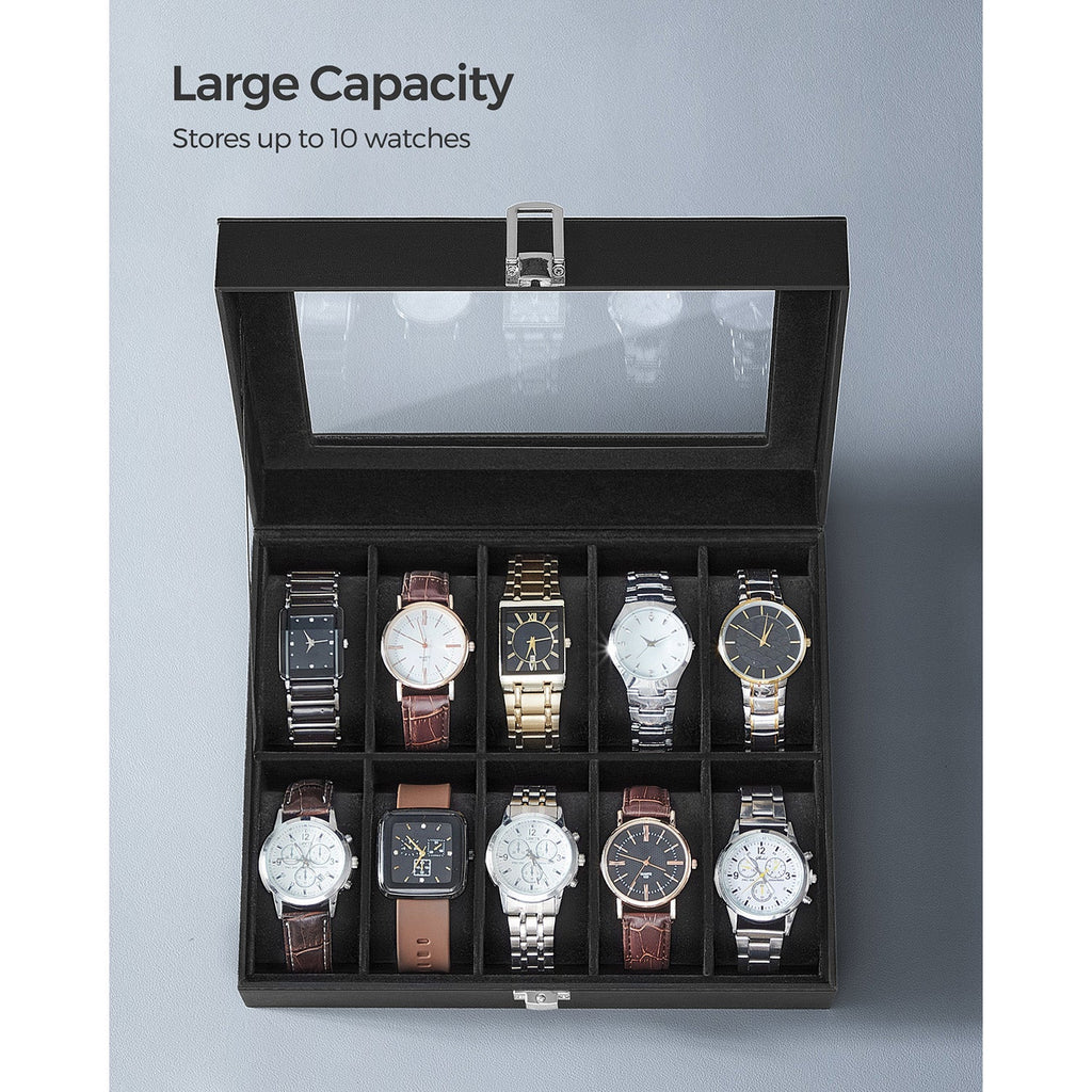 10-Slot Watch Case with Large Glass Lid