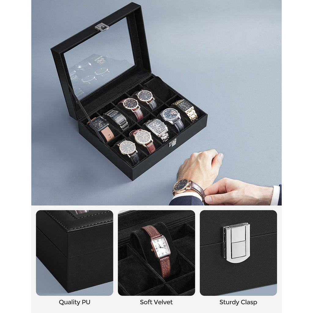 10-Slot Watch Case with Large Glass Lid