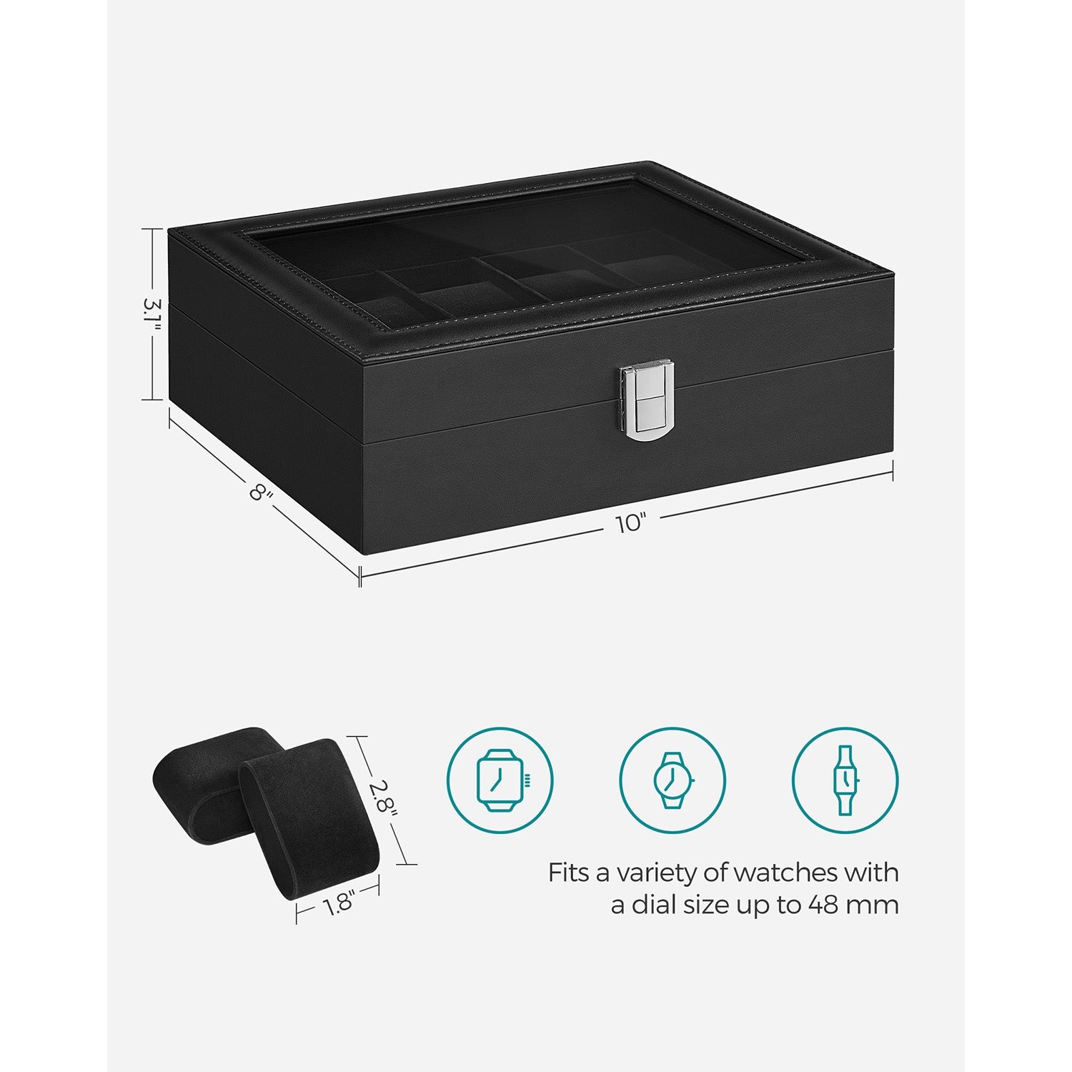 10-Slot Watch Case with Large Glass Lid