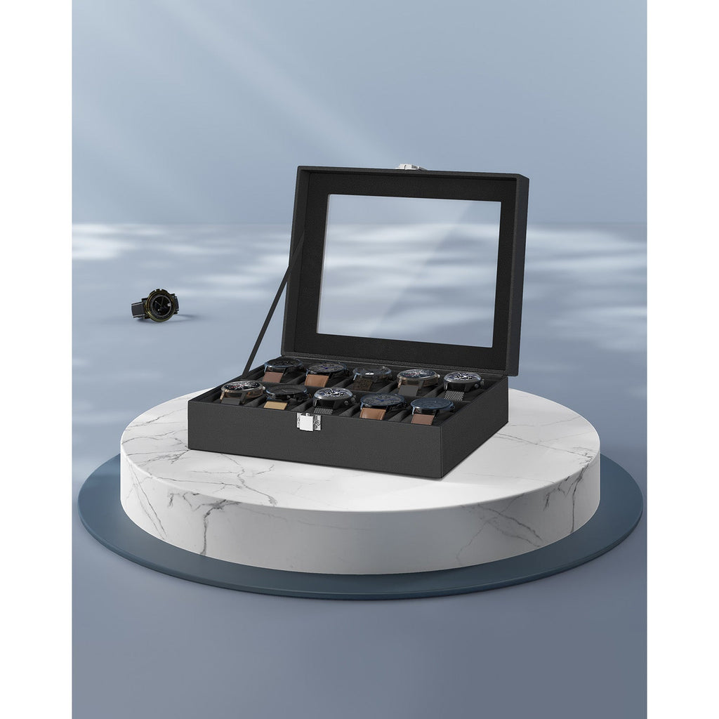 10-Slot Watch Case with Large Glass Lid