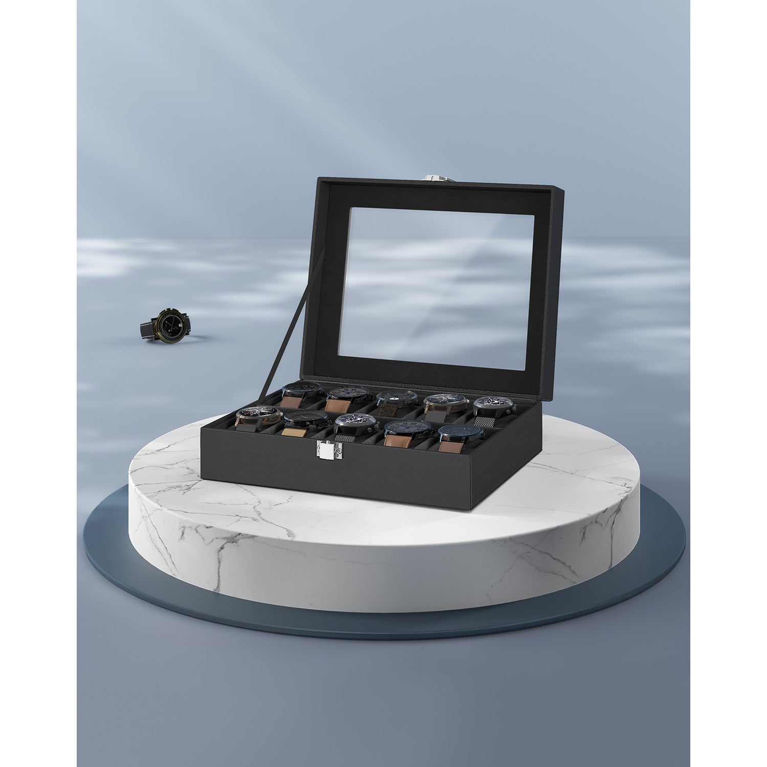 10-Slot Watch Case with Large Glass Lid