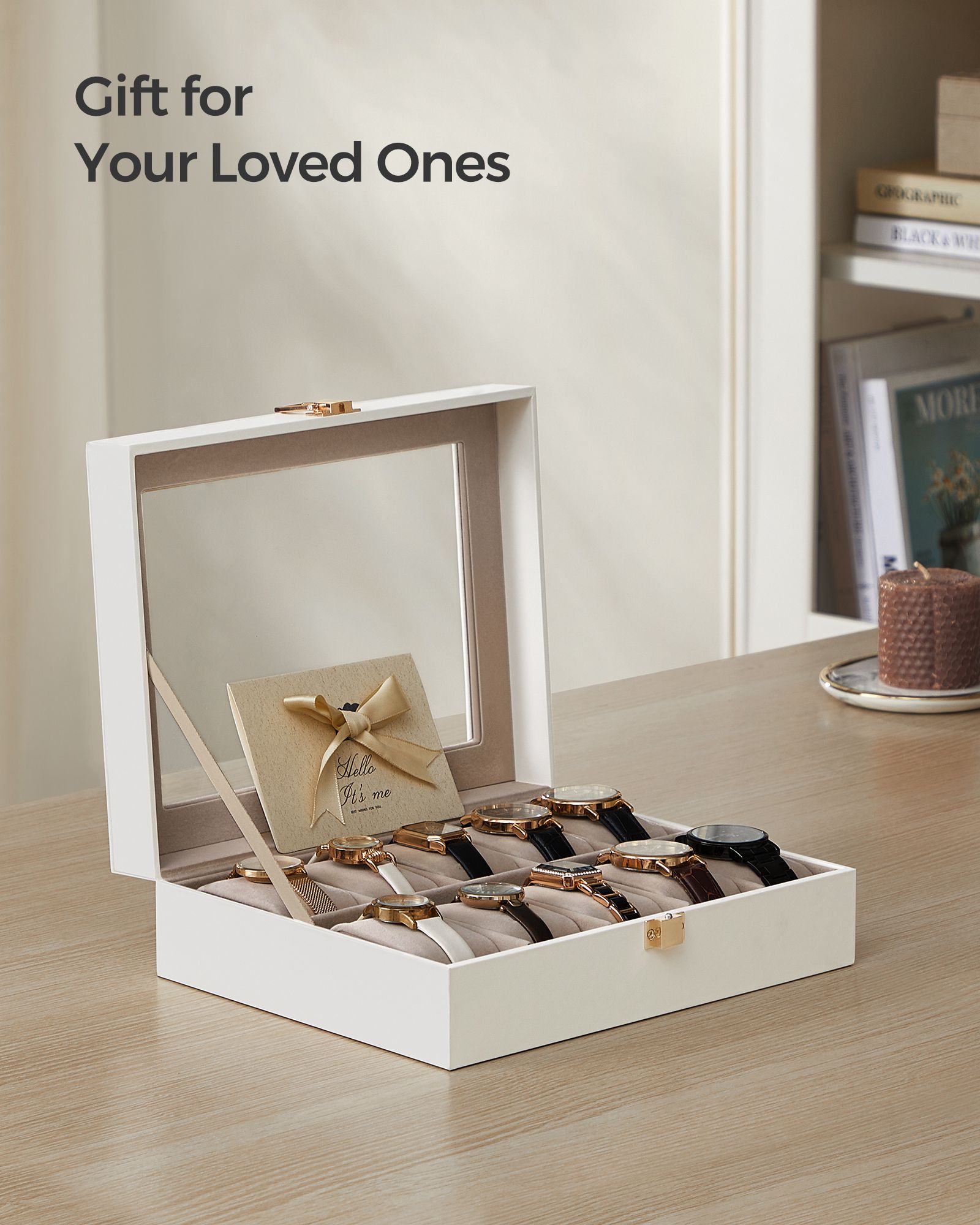 10-Slot Watch Case with Large Glass Lid
