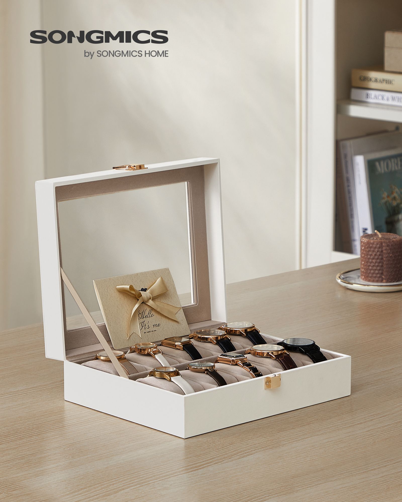 10-Slot Watch Case with Large Glass Lid