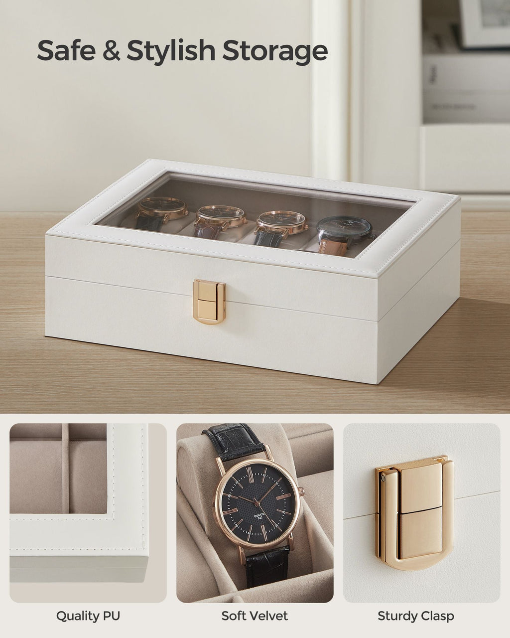 10-Slot Watch Case with Large Glass Lid