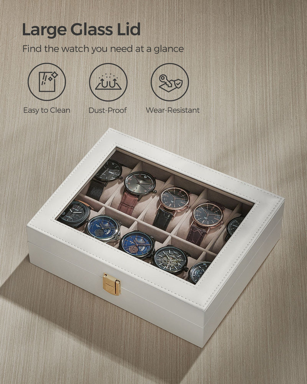 10-Slot Watch Case with Large Glass Lid