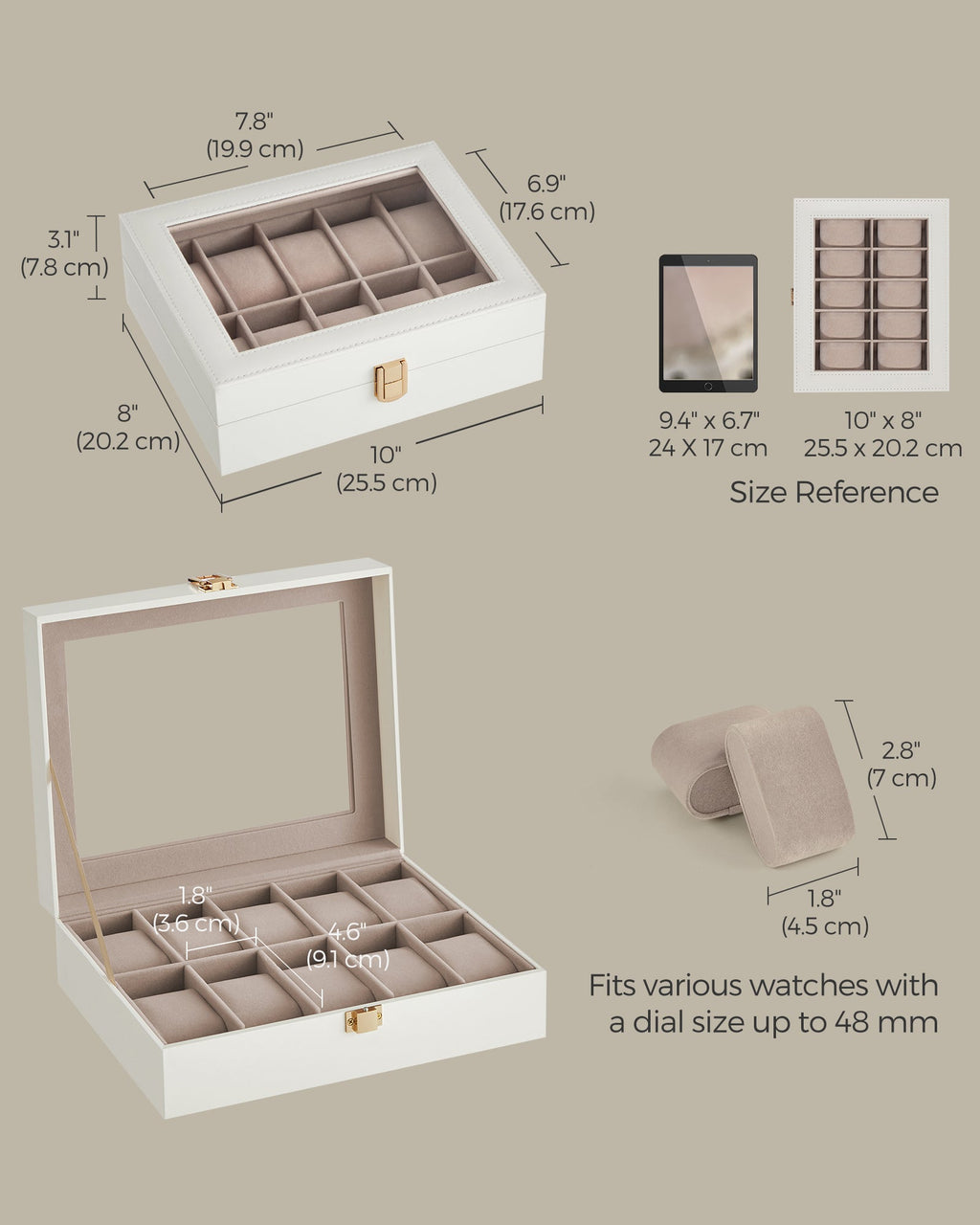 10-Slot Watch Case with Large Glass Lid