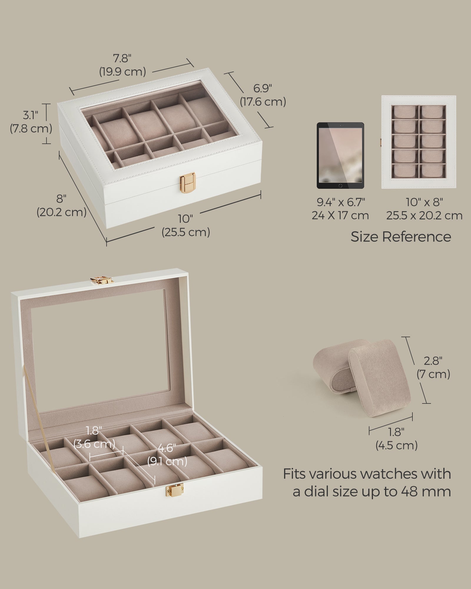 10-Slot Watch Case with Large Glass Lid