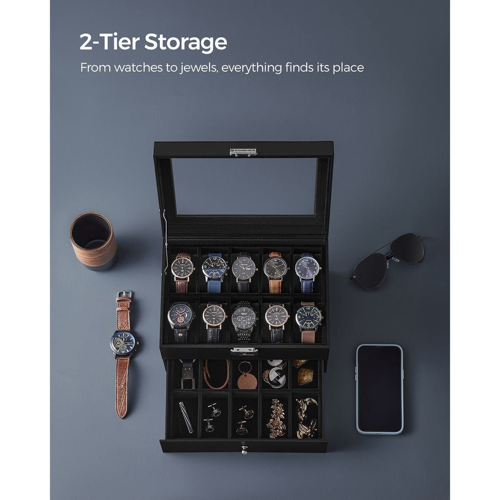 20-Slot Watch Box with Glass Lid