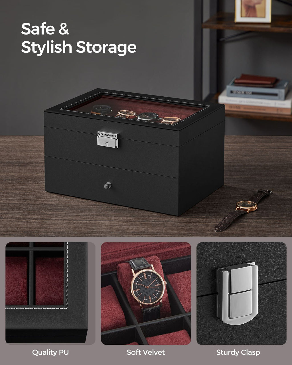 20-Slot Watch Box with Glass Lid