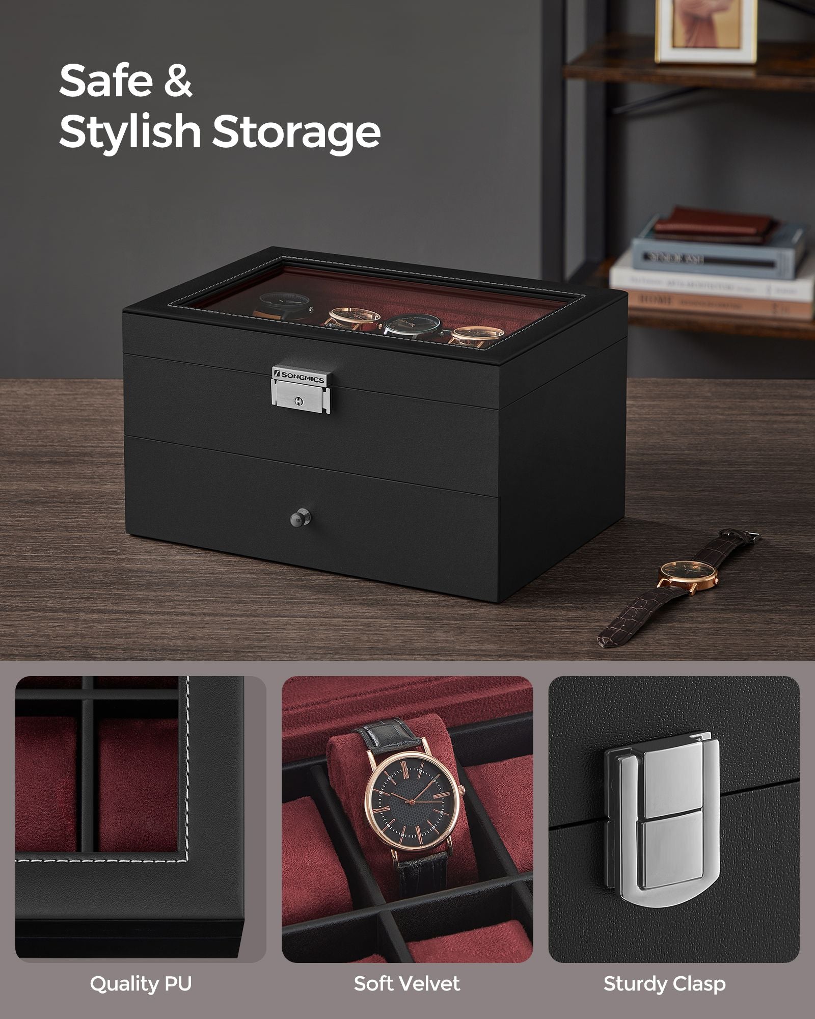 20-Slot Watch Box with Glass Lid