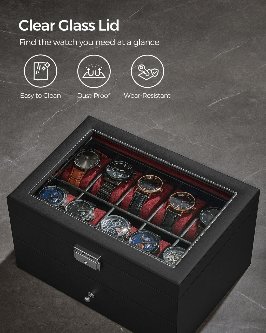20-Slot Watch Box with Glass Lid