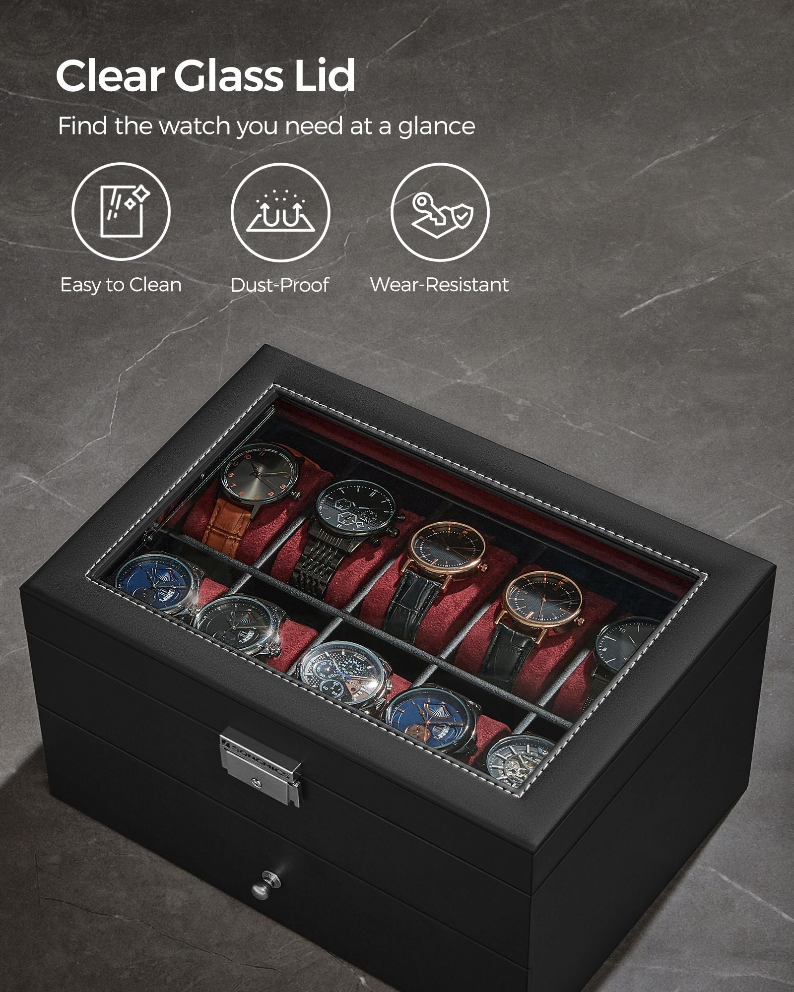 20-Slot Watch Box with Glass Lid