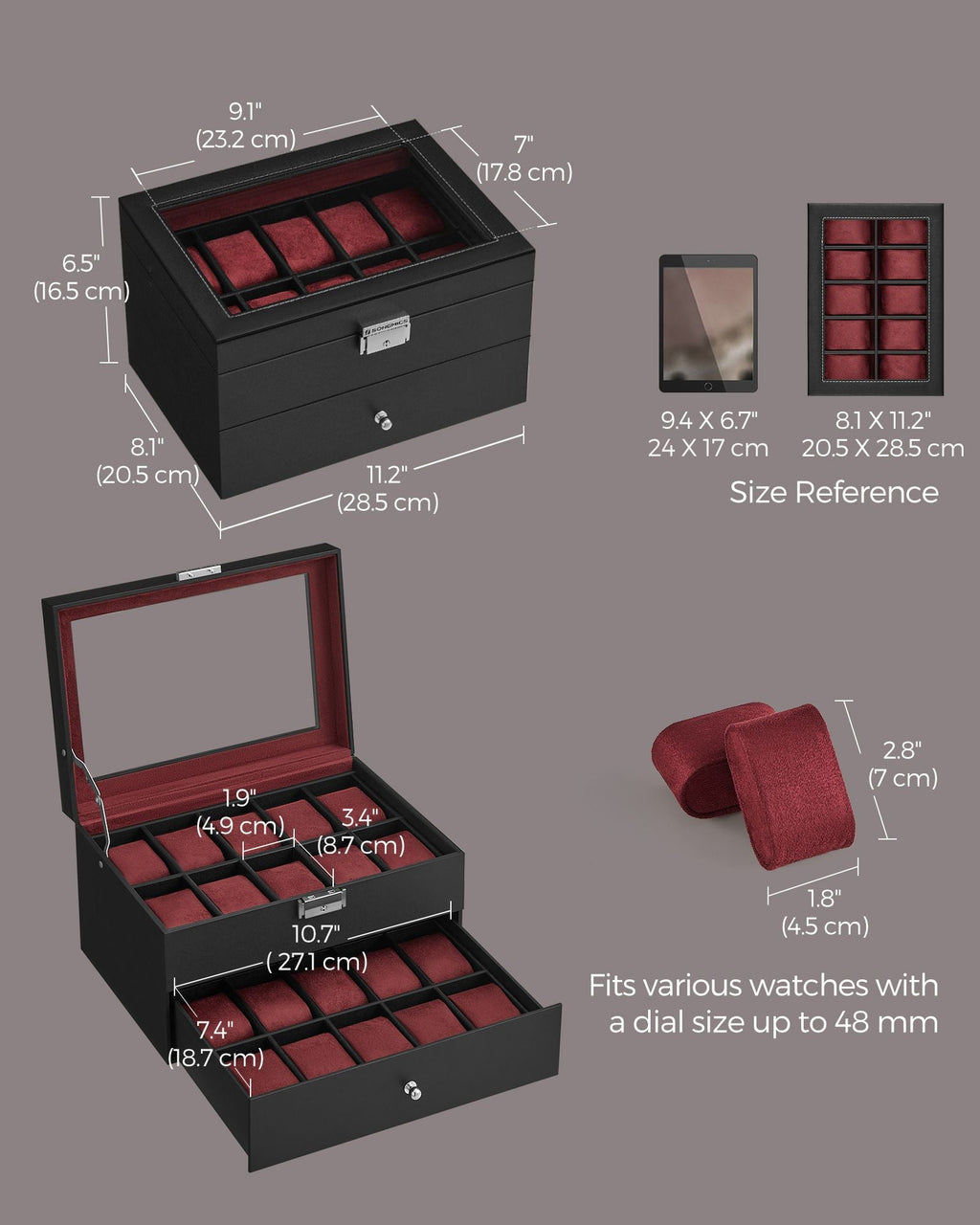 20-Slot Watch Box with Glass Lid