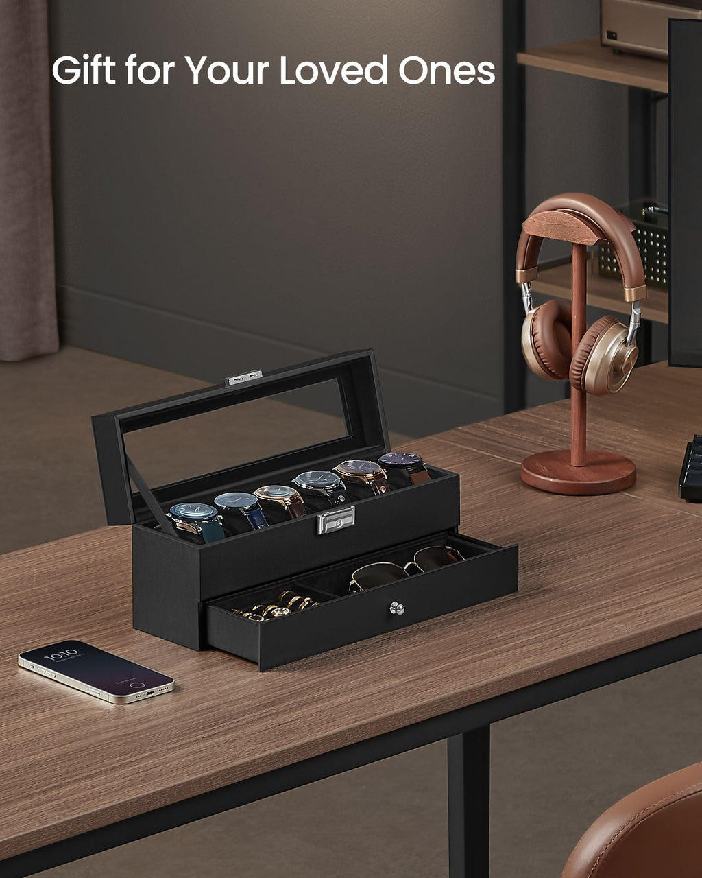 6-Slot Lockable Watch Case with Glass Lid