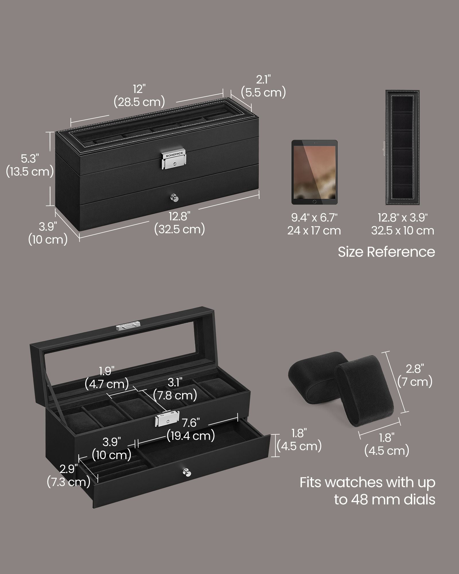 6-Slot Lockable Watch Case with Glass Lid