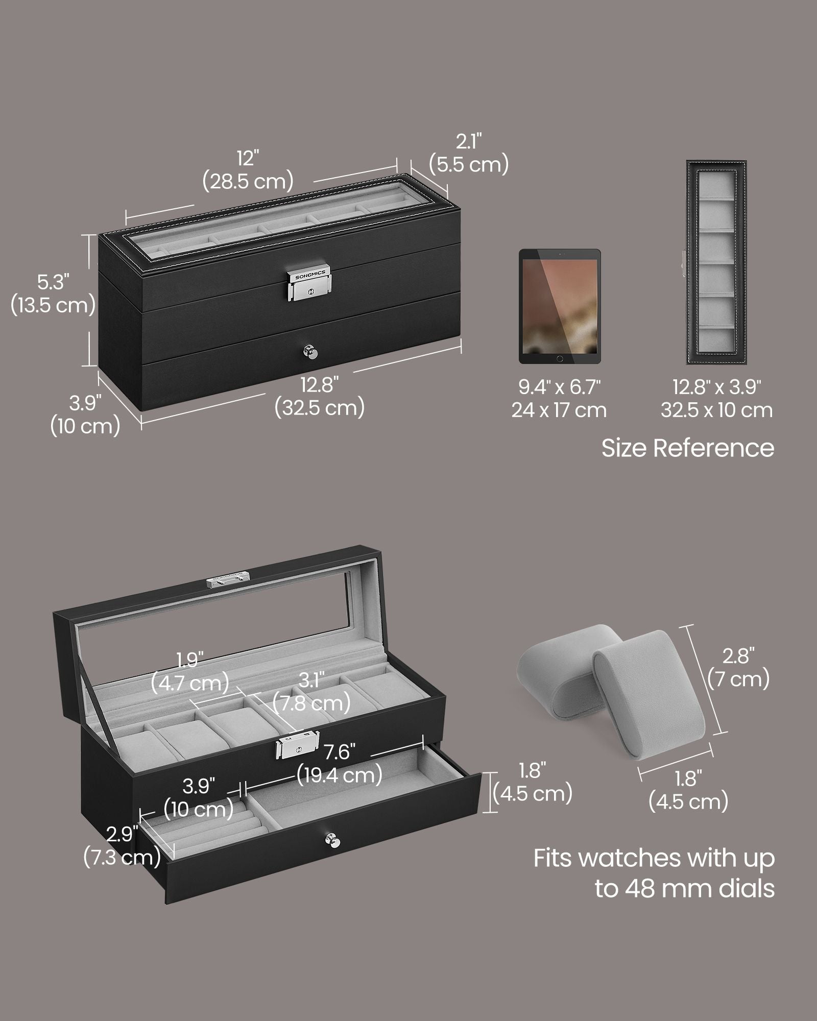 6-Slot Lockable Watch Case with Glass Lid