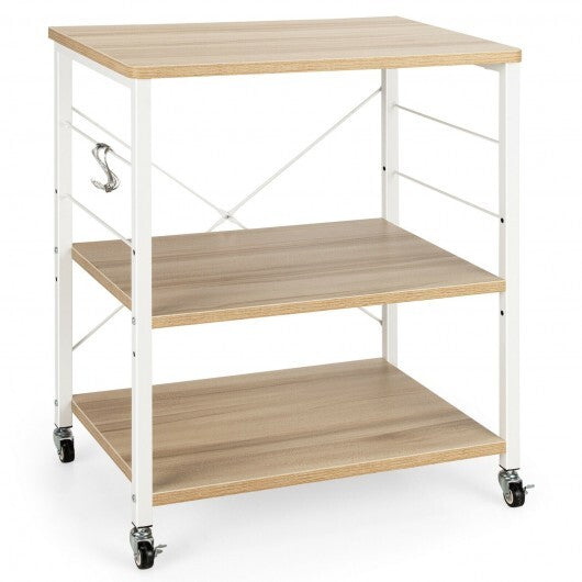 3-Tier Kitchen Baker's Rack Microwave Oven Storage Cart with Hooks-Rustic Brown