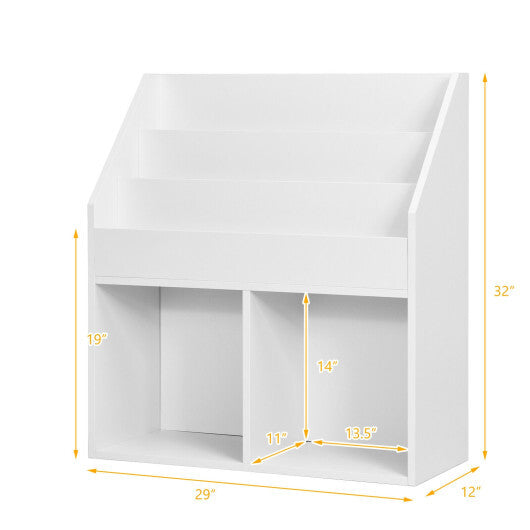 Kids Wooden Bookshelf Bookcase Children Toy Storage Cabinet Organizer-White