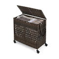 110L 2-Section Laundry Hamper with 2 Removable and Washable Liner Bags-Brown - Color: Brown