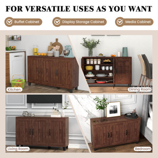 3-Door Buffet Sideboard with Adjustable Shelves and Anti-Tipping Kits-White Wash