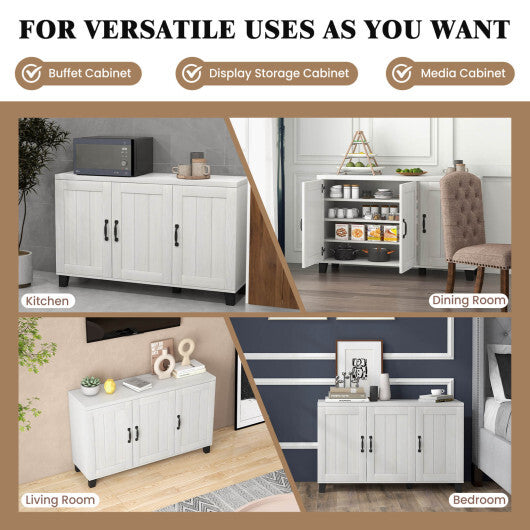3-Door Buffet Sideboard with Adjustable Shelves and Anti-Tipping Kits-White Wash
