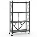 4-Tier Foldable Storage Shelf Collapsible Storage Rack with Lockable Wheels-Black
