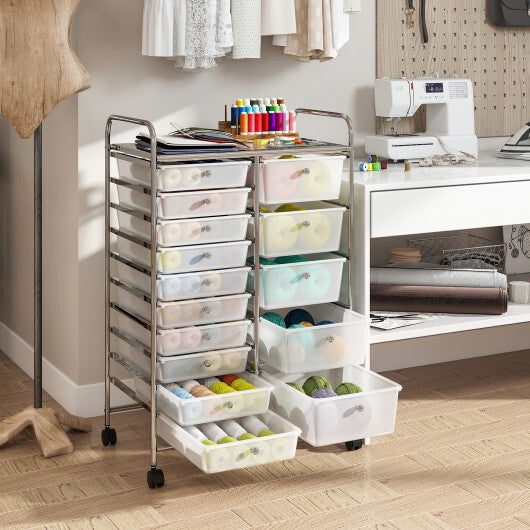 Rolling Storage Cart 15-Drawer Trolley with Chrome Plated Metal Frame-Black