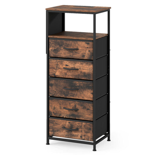 Nightstand with Integrated Charging Station 39 Inches Modern Bedside Table-Black