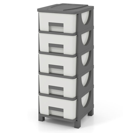 Plastic Storage Organizer with Handles and Compact Drawer Cabinet Side Table for Bedroom-Gray