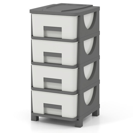 Plastic Storage Organizer with Compact Drawer Cabinet Side Table for Bedroom-Gray
