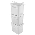 3 Pieces Plastic Storage Bins Stackable with Front Door and Side Handles-White